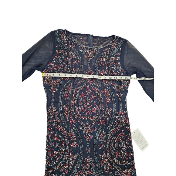 PISARRO NIGHTS Sequin Beaded Illusion Gown In Navy Sz 10 - Picture 9 of 12